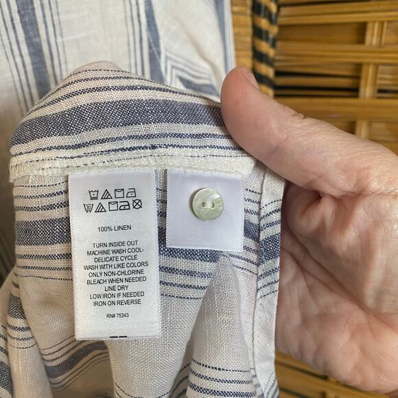 NWT Rachel Zoe 100% Linen Blue White Stripe Button Front Shirt Top Medium - Picture 6 of 7